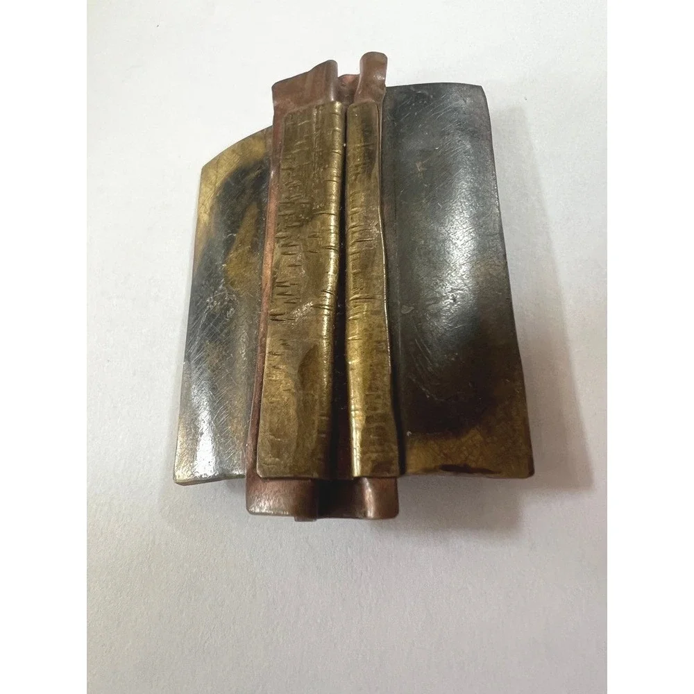 Vintage Mixed Metal Brutalist Brooch Copper Brass Abstract Modernist Pin Earthy